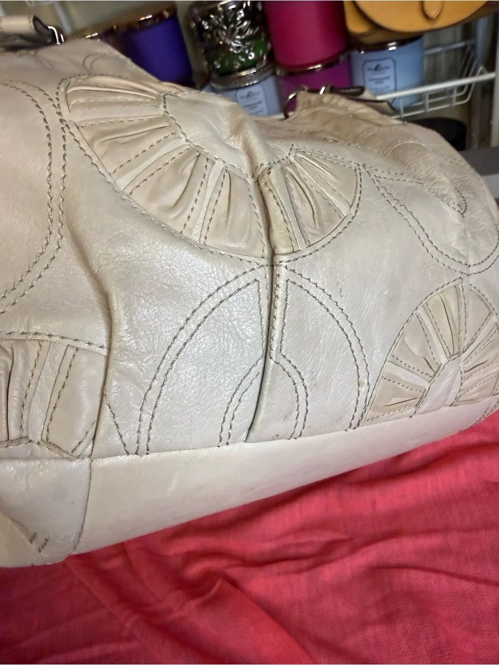 Women's Cream Leather Shoulder Bag - Elegant Neutral Carryall